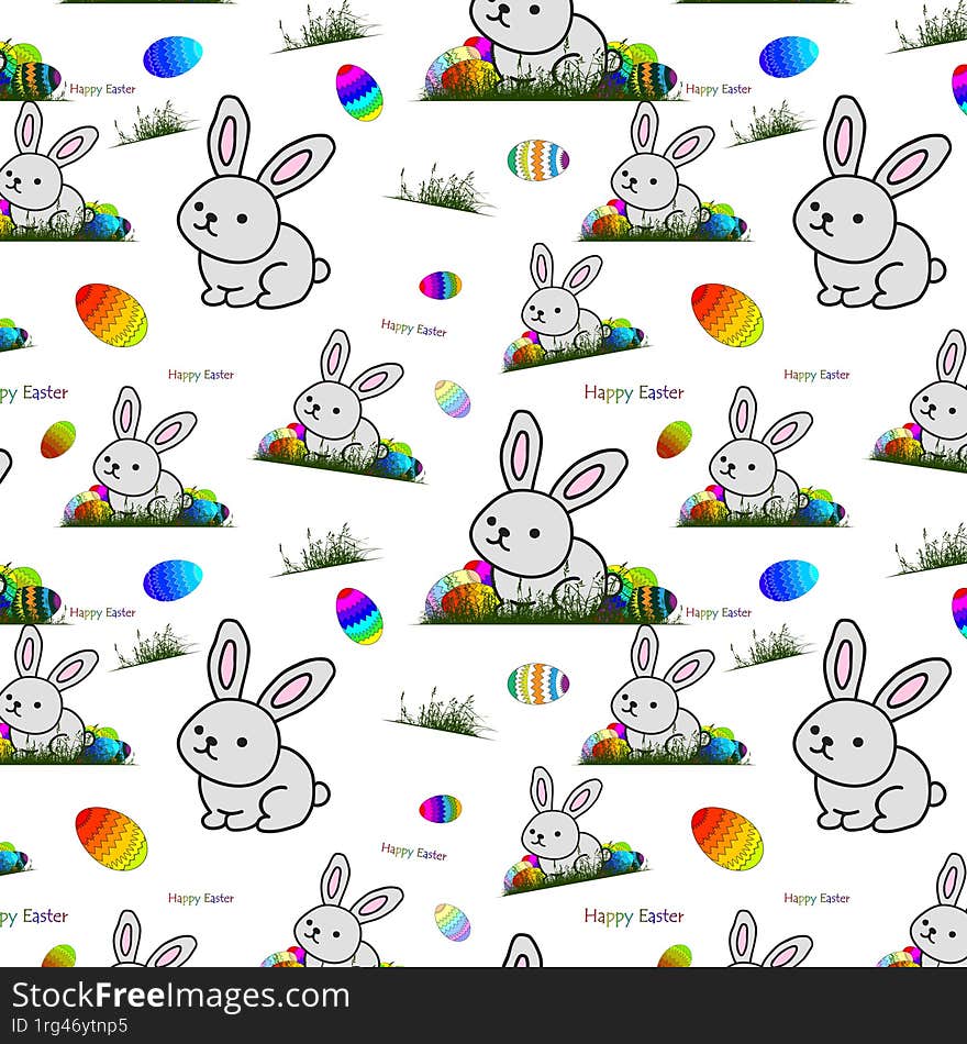 Easter seamless pattern with eggs and flowers.