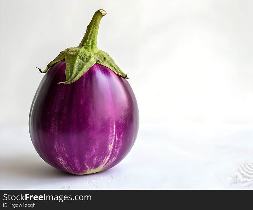 Small and rounded eggplant with vibrant purple color