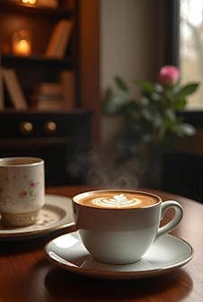 Image Features A Beautifully Lit Cup Of Tea In A White Ceramic Cup With A Handle Stock Images