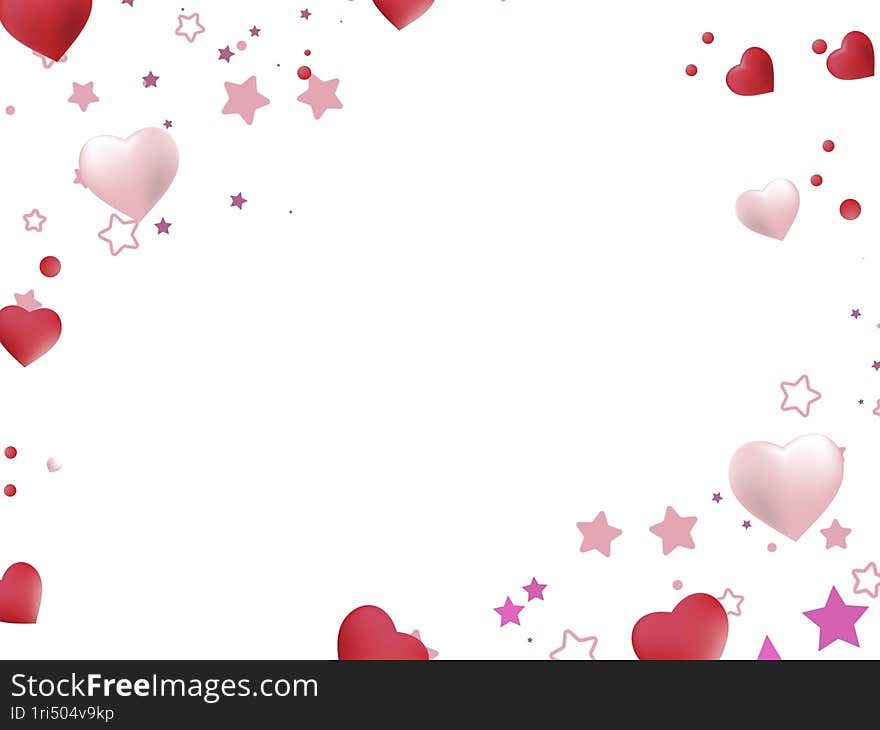 Valentines day background with red and pastel pink hearts and pink stars