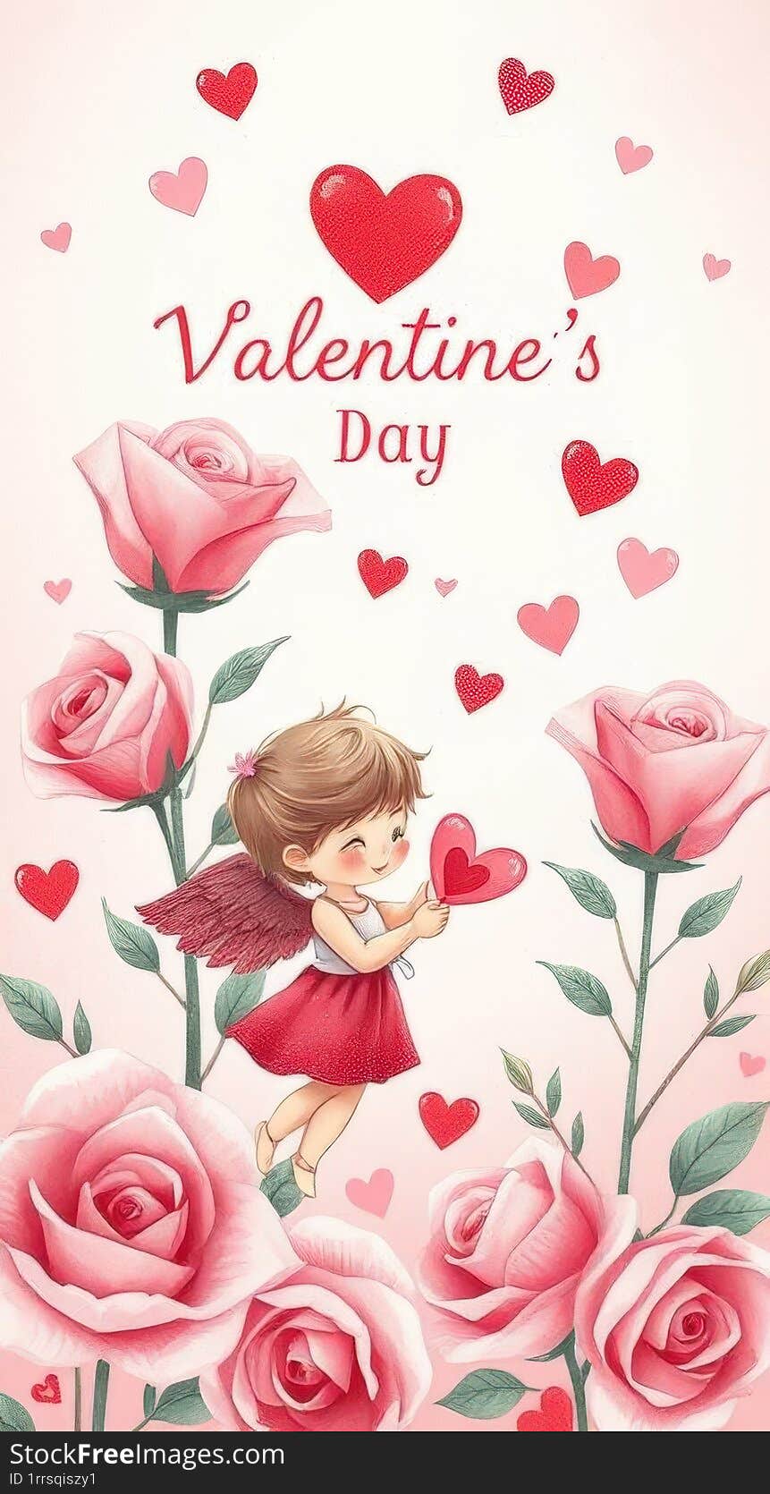 Valentine s day card withcute little Cupid in love heart in flower Vector illustration