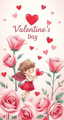 Valentine S Day Card Withcute Little Cupid In Love Heart In Flower Vector Illustration Stock Photos