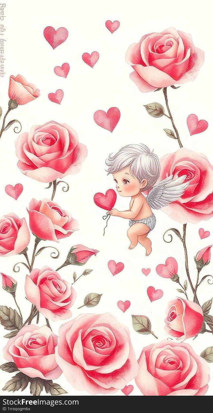 Valentine s day card withcute little Cupid in love heart in flower Vector illustration