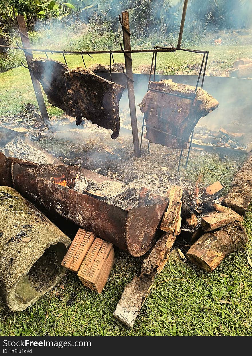 Beef ribs cooked on a fire pit