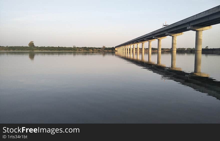 View of Long Concrete Bridge on the river