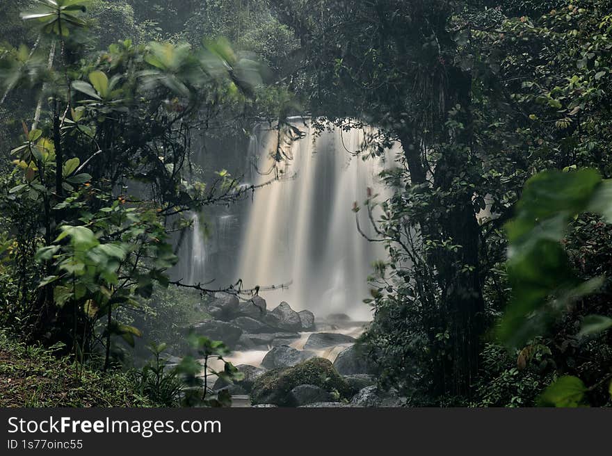 Spectacular waterfall in tropical forest