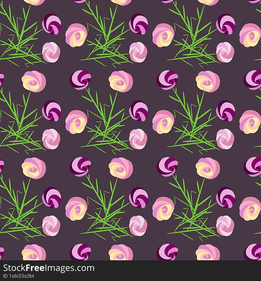 Seamless pattern with  flowers on a dark background in Japanese style. Background for printing on fabric or paper.