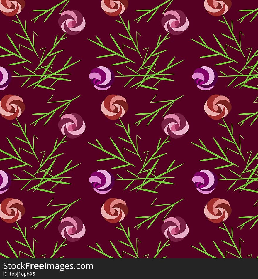 Seamless pattern with  flowers on a dark background in Japanese style. Background for printing on fabric or paper.