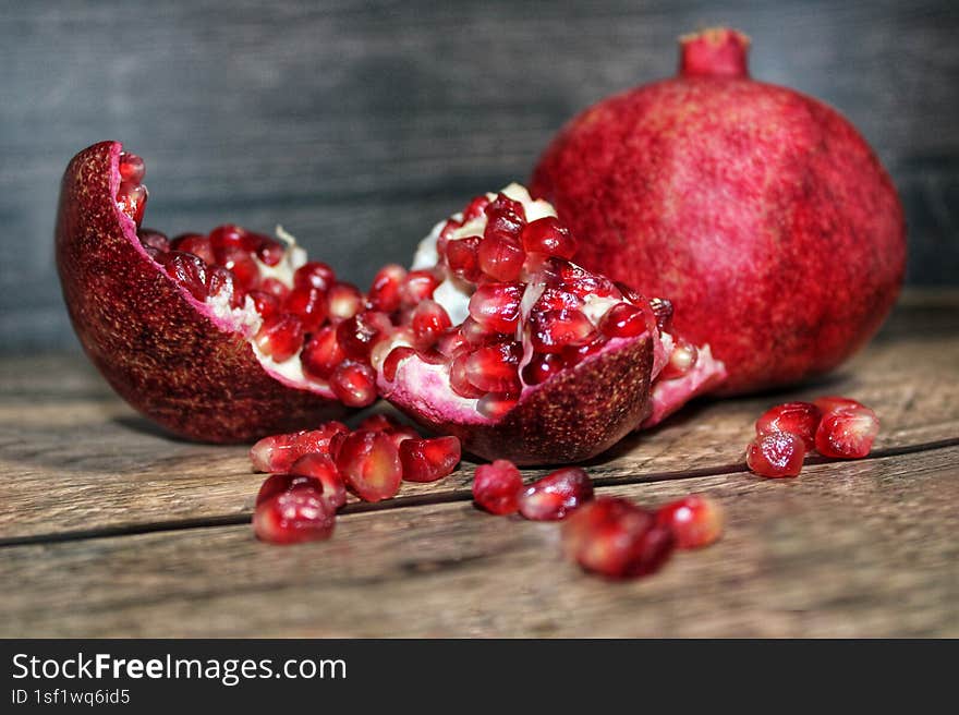 Delicious pomegranate fruits are on the table.High quality photos