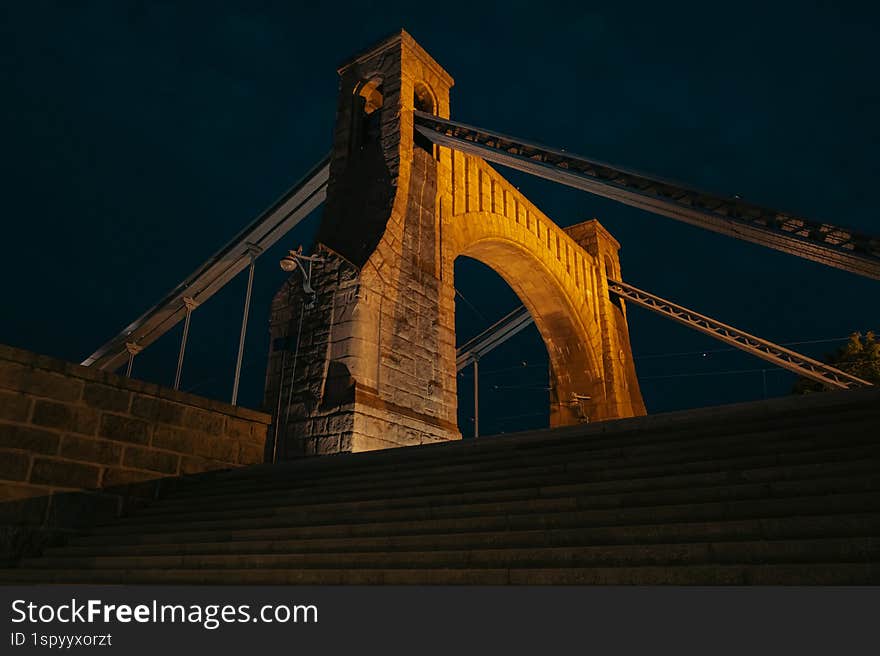 bridge arch, night street Wroclaw Poland Europe