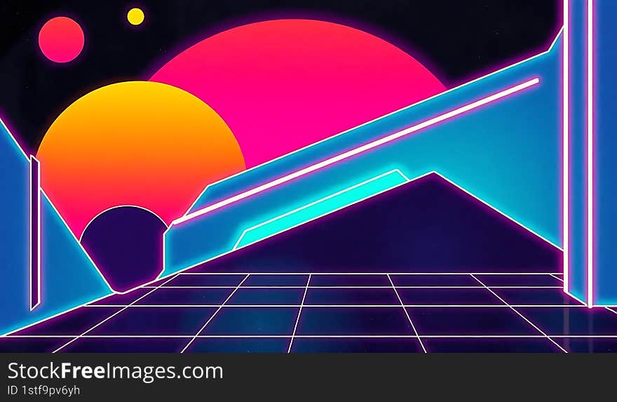 Retro futuristic neon light color background