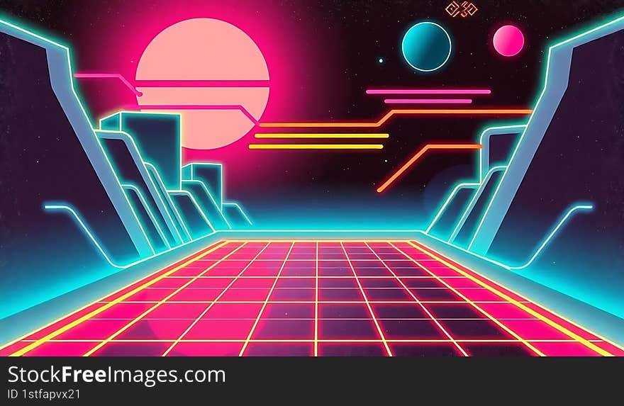 Retro futuristic neon light color background