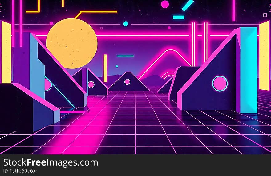 Retro futuristic neon light color background