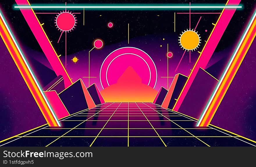 Retro futuristic neon light color background