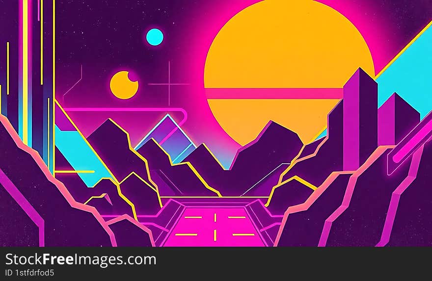 Retro futuristic neon light color background