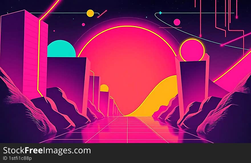 Neon Retro Futuristic Background Illustration