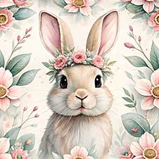 Cute Bunny Rabbit Seamless Watercolor Cute Bunny Rabbit With Flower Crown Surrounded By Floral Patterns Royalty Free Stock Photo