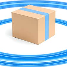 AI Generated 3D Brown Cardboard Box With Tape And Blue Speed Lines, Isolated Stock Photo