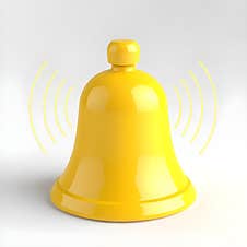 AI Generated 3D Yellow Bell Icon With Sound Waves, Notification And Alert Symbol Royalty Free Stock Images