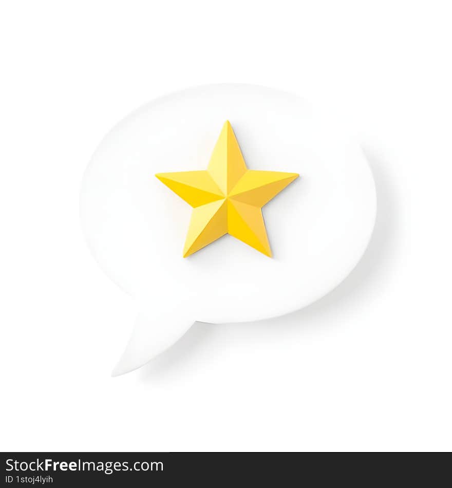 AI generated 3D image featuring a bright yellow star inside a clean white speech bubble, symbolizing ratings, reviews, and user feedback. AI generated 3D image featuring a bright yellow star inside a clean white speech bubble, symbolizing ratings, reviews, and user feedback