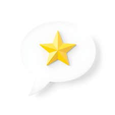 AI Generated 3D Yellow Star On White Speech Bubble, Rating And Review Concept Stock Image