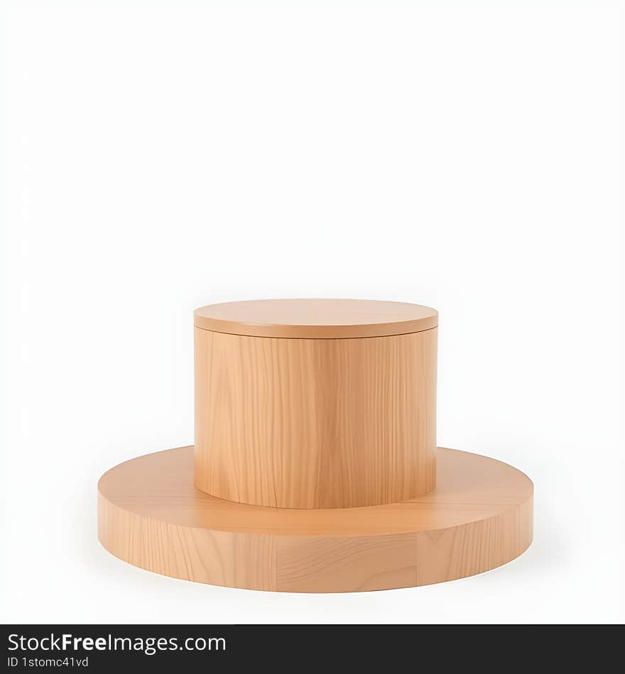 AI generated single round wooden podium, presentation and display concept