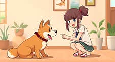 AI-generated Anime-style Girl Training Her Dog In A Cheerful Pet Interaction Scene Royalty Free Stock Image