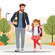 AI-generated Flat  Of A Father Escorting His Daughter To School Royalty Free Stock Image