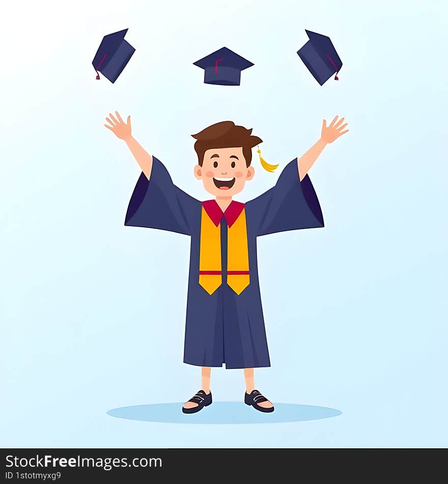 AI-generated flat  of a joyful graduate celebrating success