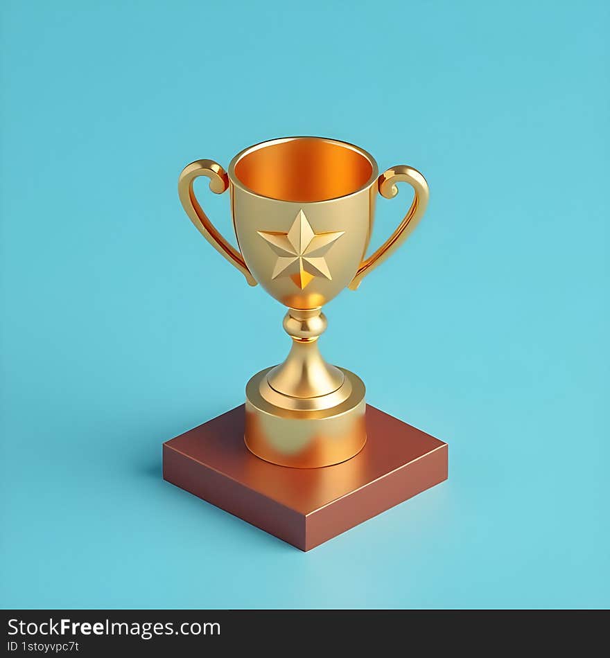 AI-generated 3D render of a golden trophy cup with a star emblem on a brown base