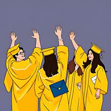 AI-generated Graduation  Of Happy Students In Yellow Robes Celebrating Success Stock Image