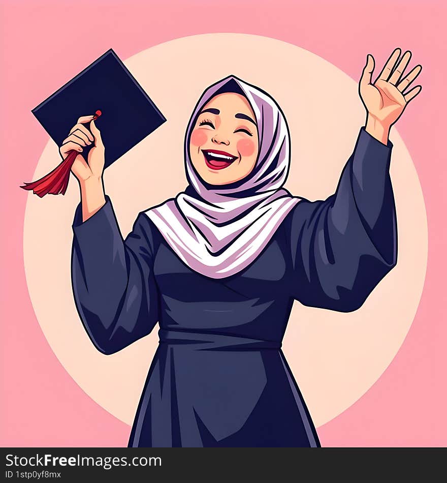 AI Generated Illustration of a Joyful Graduate Throwing Cap, Celebrating Success