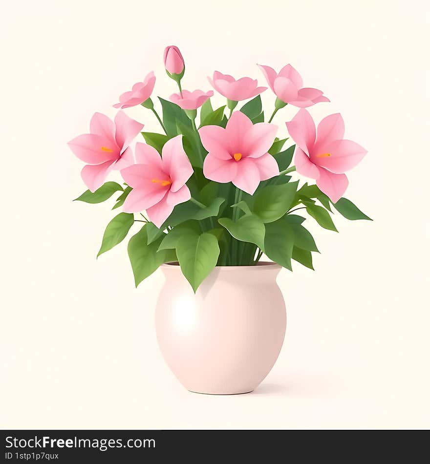 AI Generated Minimalist Vector Art of Pink Floral Arrangement in Ceramic Pot