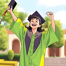 AI-Generated Joyful Graduate In Neon Green Gown Throwing Cap In The Air, Outdoor Royalty Free Stock Photos