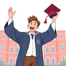 AI-Generated Joyful Graduate Throwing Cap, Holding Diploma, University Background Stock Photos