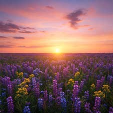 Lavender Fields During Dawn Time Royalty Free Stock Photos