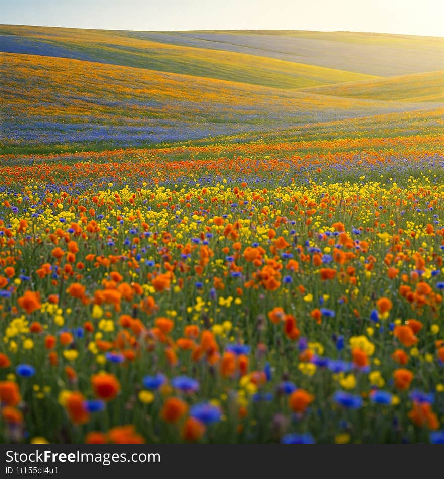 Serene Flower Field Springtime during dawn