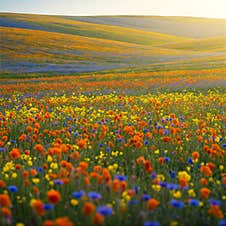 Serene Flower Field Springtime During Dawn Royalty Free Stock Photography