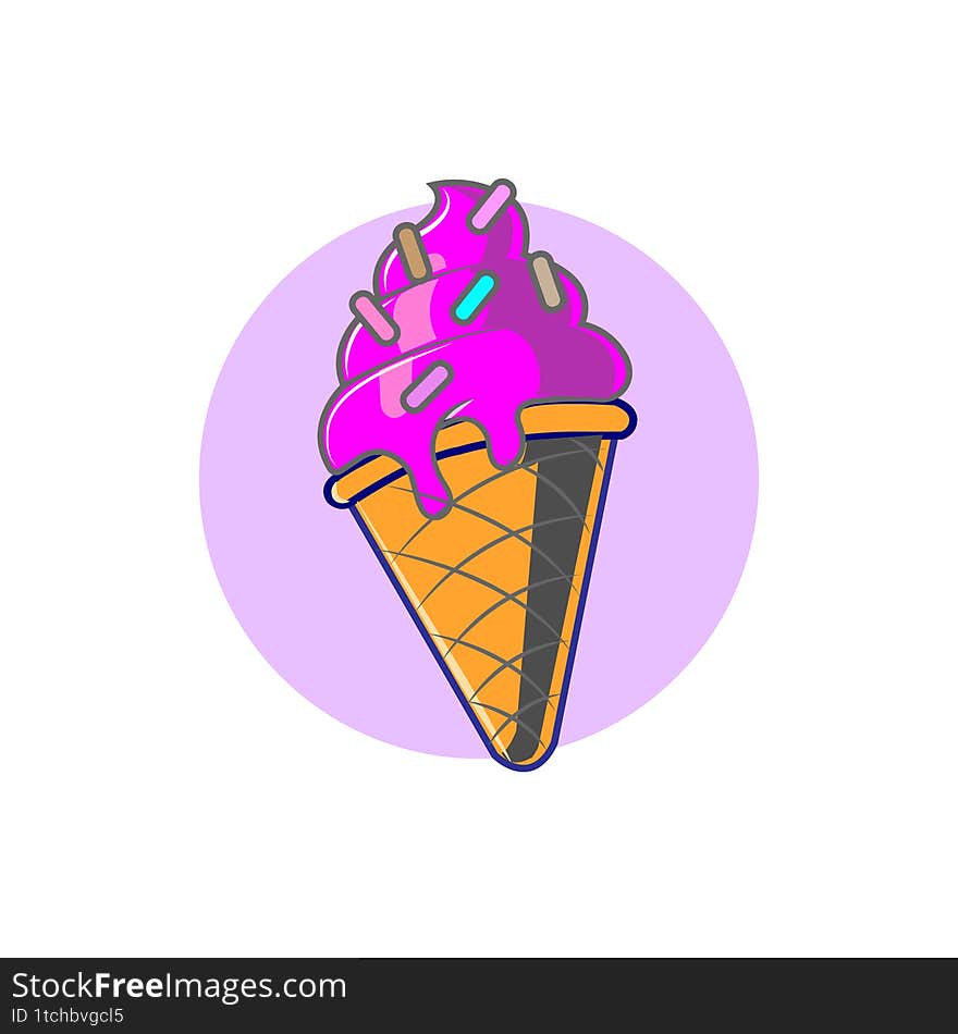 Colorful Ice Cream Cone with Sprinkles � Tasty Dessert Vector Illustration