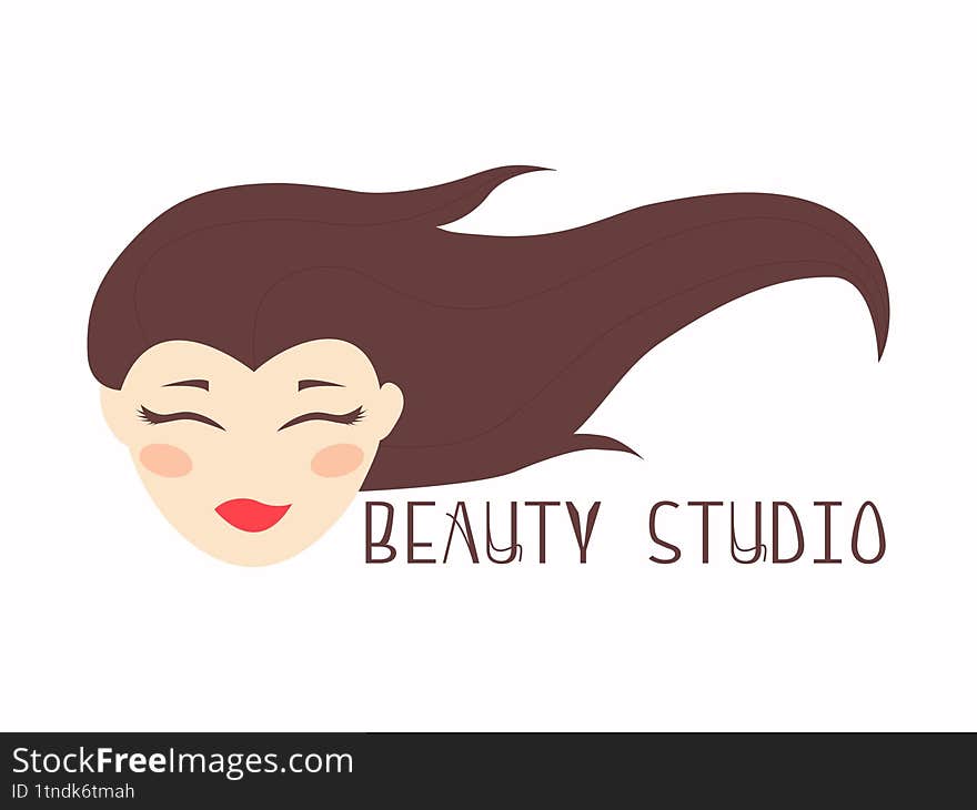 Beauty studio logo with a brown hair woman in  style