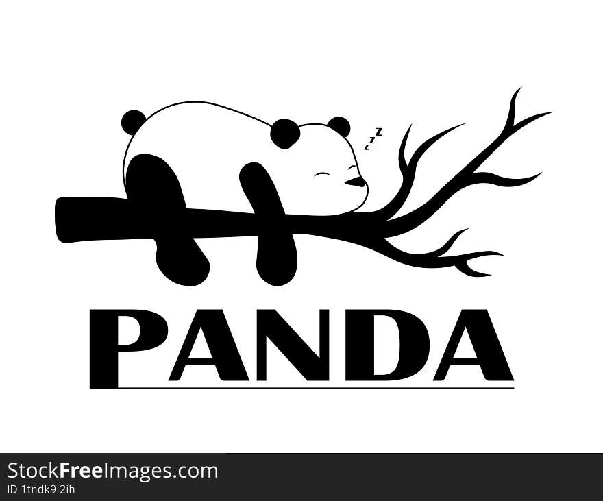 Vector panda logo, panda lying on a tree bunch