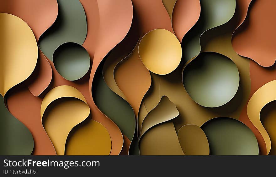 Abstract Earth Tones: Layered Organic Shapes, Fluid Paper Cut Design: Brown, Olive, and Gold, Modern Earthy Background: Abstract Wavy Layers, Organic Abstract Texture: Brown, Green, and Yellow