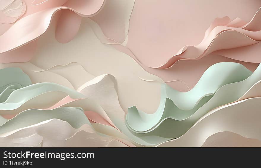Abstract Pastel Waves: Soft and Gentle Background, Fluid Pastel Texture: Light Pink and Mint Green Waves, Dreamy Pastel Background