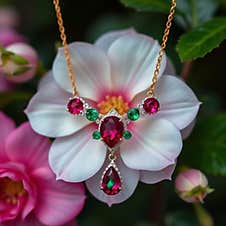 Diamond, Ruby And Emerald Necklace On A Flower Background AI Generated Royalty Free Stock Images