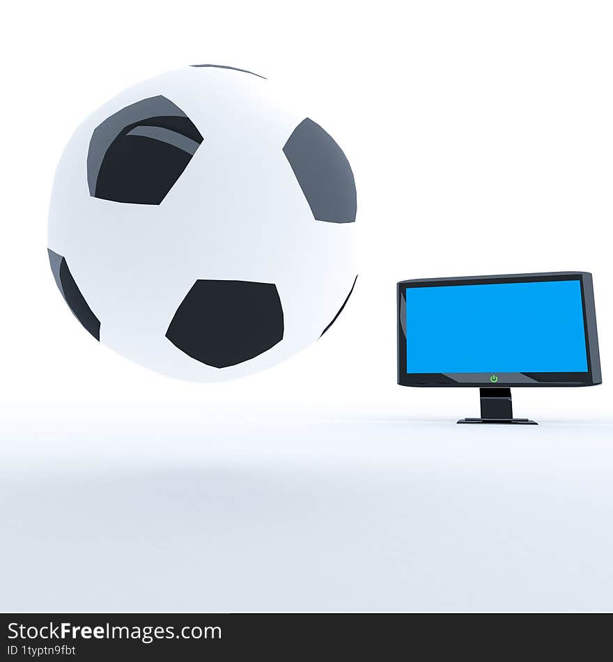 Soccer Ball On The Background Of TV. Concept Of Football Competitions Industry And Their TV Broadcasting. Using Ifftoany