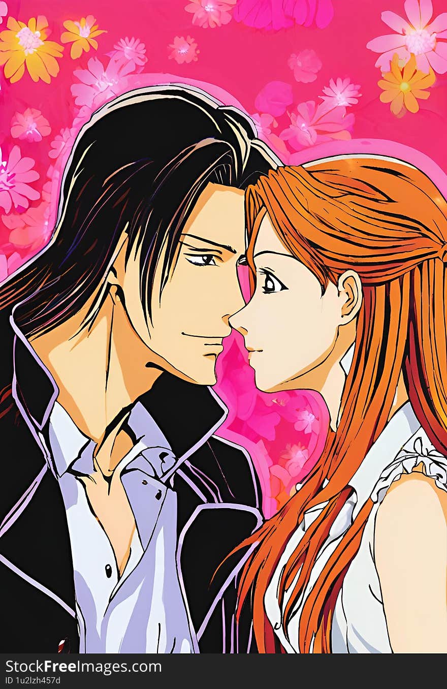 A anime cartoon couple from the 90& x27;s. A anime cartoon couple from the 90& x27;s