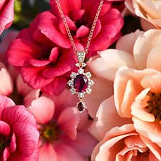Ruby And Diamond Necklace On A Flower Background AI Generated Royalty Free Stock Photo