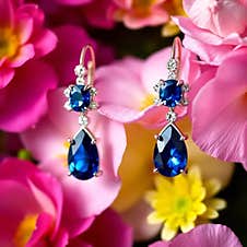 Blue Sapphire And Diamond Earrings On A Flower Background AI Generated Stock Photos