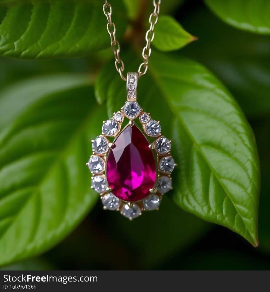 Daily wear Ruby and diamond pendant on a nature background AI generated