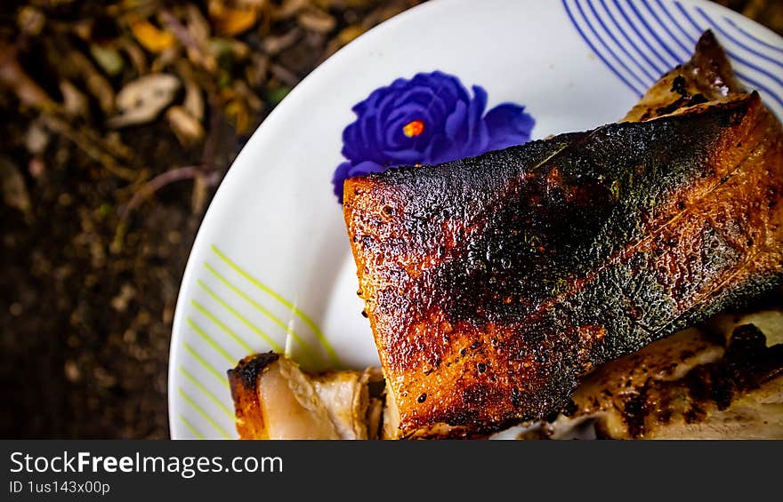 delicious roasted pork on a plate. delicious roasted pork on a plate